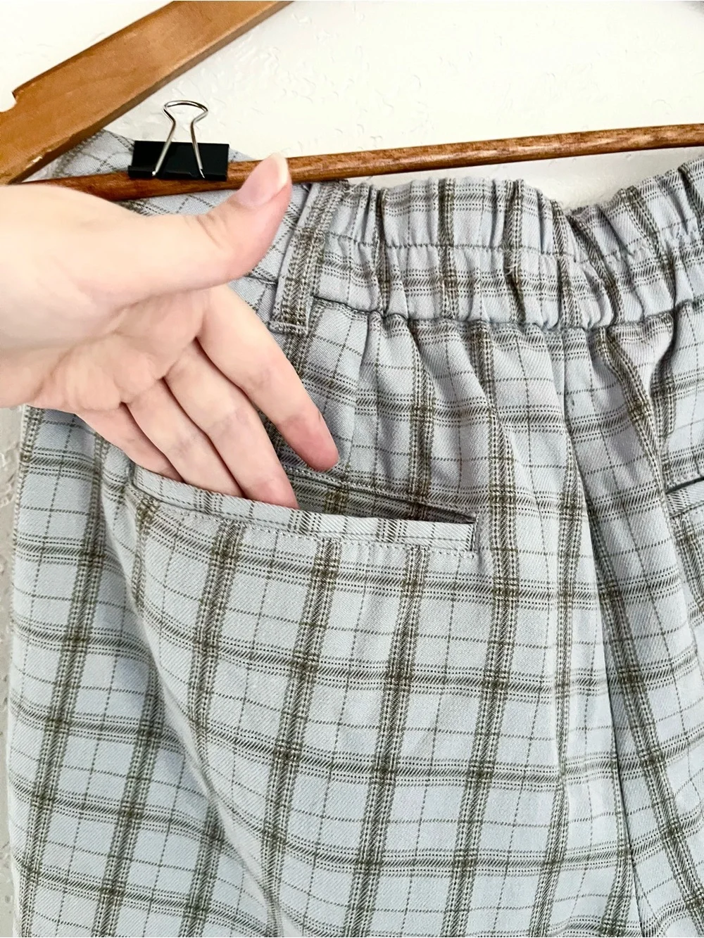 UO Light Blue Plaid High-Waist Shorts
